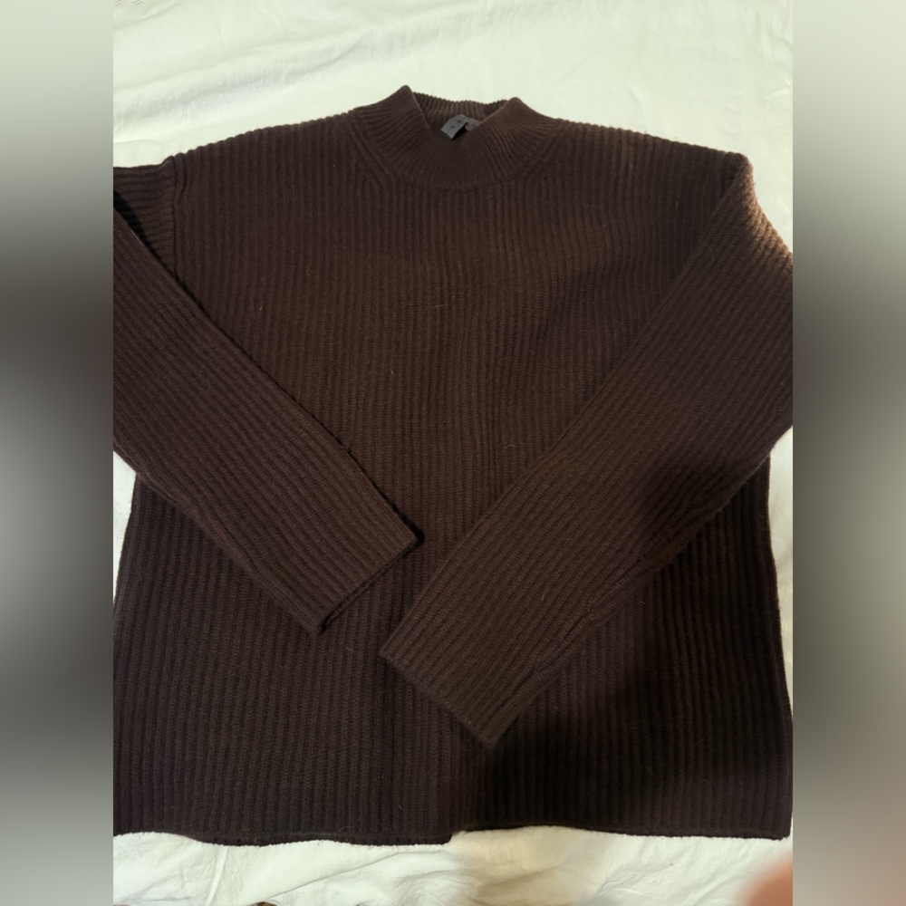 Falke Mock Neck Ribbed Wool Cashmere Burgundy Brown Sweater EUC 0408
